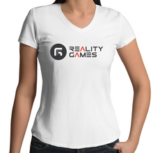 Load image into Gallery viewer, Reality Games AS Colour Bevel - Womens V-Neck T-Shirt (Limited Logo) - Reality Games Australia